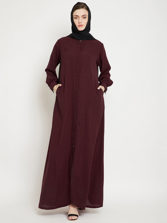 Front Open Maroon Abaya Burqa With Black Hijab
