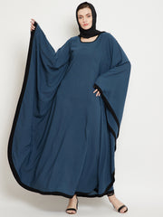 Pearl Design Grey Kaftan Abaya for Women with Black Georgette Hijab