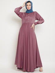 Umbrella Cut Puce Pink Abaya for Women with Black Georgette Hijab