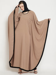 Pearl Design Beige Kaftan Abaya for Women with Black Georgette Hijab