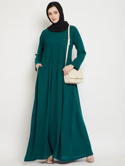 Bottle Green Side Plate Abaya for Women with Black Georgette Scarf