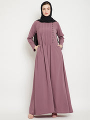 Puce Pink Side Plate Abaya for Women with Black Georgette Scarf