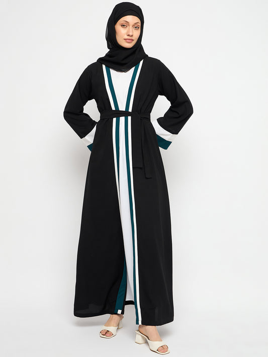 2 Piece Front Open Shrug Set Abaya with Black Georgette Hijab