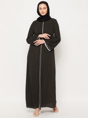 Olive Green Abaya for women with Black Georgette Scarf