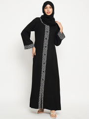A-line Abaya/Burqa for Women with Black Georgette Scarf
