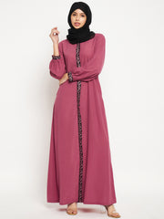 Front Open Embroidery Abaya/Burqa with Black Georgette Scarf