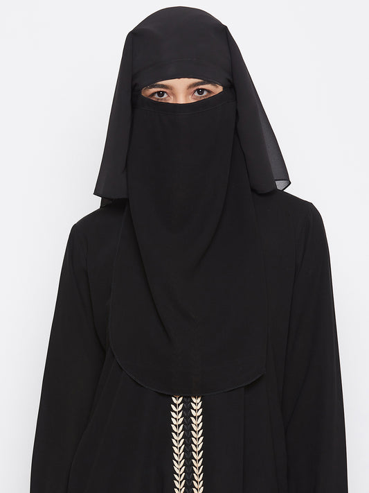 Three Layer Plain Black Solid Georgette Fabric Women’s Naqab / Hijab