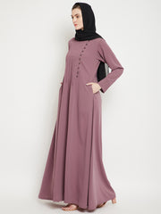 Puce Pink Side Plate Abaya for Women with Black Georgette Scarf