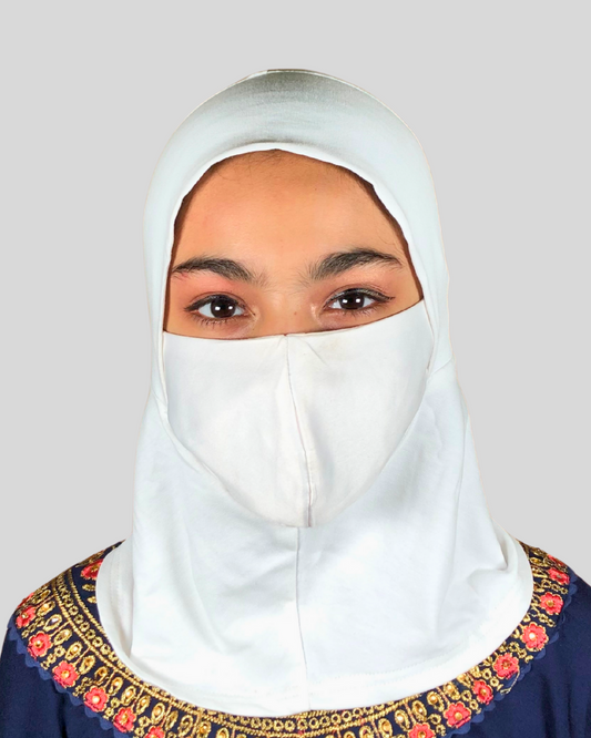 White Stretch Cotton Jersey Instant Tie Hijab Cap