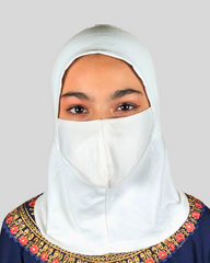 White Stretch Cotton Jersey Instant Tie Hijab Cap