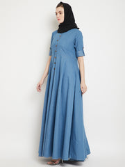 Denim Cotton Abaya with Black Georgette Hijab