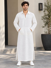 Men’s White Solid Linen Oversized Resort Wear Kaftan