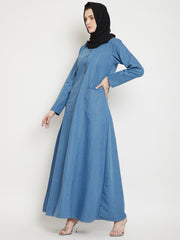 Blue Denim Abaya with Black Georgette Hijab