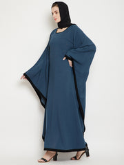 Pearl Design Grey Kaftan Abaya for Women with Black Georgette Hijab