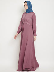 Umbrella Cut Puce Pink Abaya for Women with Black Georgette Hijab