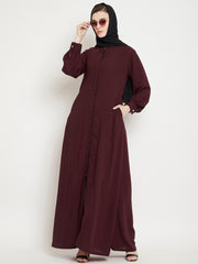 Front Open Maroon Abaya Burqa With Black Hijab
