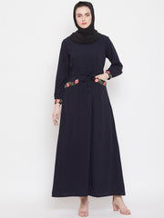 Blue Embroidery Abaya Dress with Black Georgette Hijab