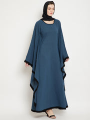 Pearl Design Grey Kaftan Abaya for Women with Black Georgette Hijab