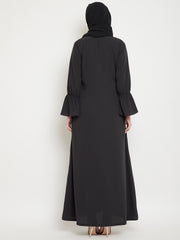 Solid A- Line Abaya for Women with Black Georgette Scarf