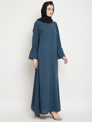 Grey A- Line Abaya for Women with Black Georgette Scarf