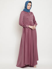 Umbrella Cut Puce Pink Abaya for Women with Black Georgette Hijab