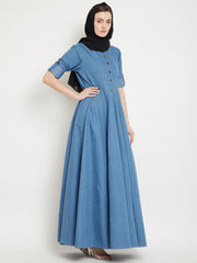 Denim Cotton Abaya with Black Georgette Hijab