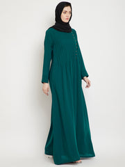 Bottle Green Side Plate Abaya for Women with Black Georgette Scarf