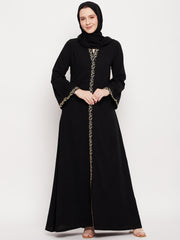 Women Embroidery Design Abaya for Women with Black Georgette Hijab