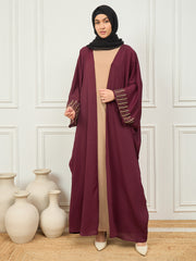 2 Piece Handwork Shrug Abaya with Black Georgette Hijab