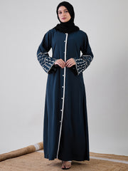 Front Open Kefiyyeh Embroidered Abaya/Burqa with Black Georgette Hijab