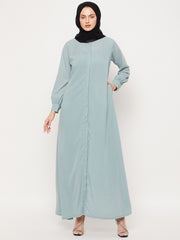 Front Open Sea Green Abaya Burqa With Black Hijab