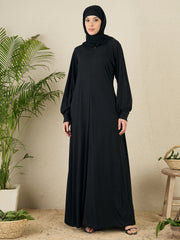 Black Jersey Abaya for Women with Black Georgette Hijab