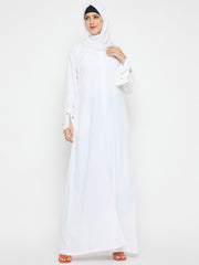 White Abaya for Umrah/Hajj handwork detailing with Black Hijab