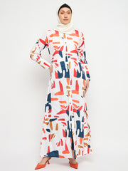 Front Open Striped Abaya for Women with Black Georgette Scarf