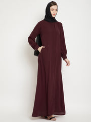 Front Open Maroon Abaya Burqa With Black Hijab
