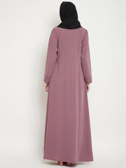 Puce Pink Side Plate Abaya for Women with Black Georgette Scarf