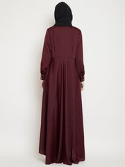 Umbrella Cut Maroon Abaya for Women with Black Georgette Hijab