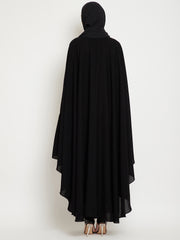 Black Chikan Hand Embroidered Irani Kaftan Abaya with Black Georgette Hijab