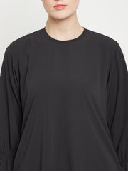 Solid A- Line Abaya for Women with Black Georgette Scarf