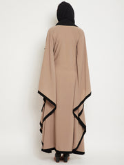 Pearl Design Beige Kaftan Abaya for Women with Black Georgette Hijab