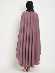 Fuse Pink Chikan Hand Embroidered Irani Kaftan Abaya with Black Georgette Hijab