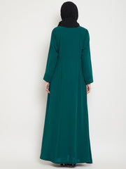 Bottle Green Side Plate Abaya for Women with Black Georgette Scarf