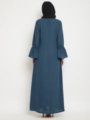 Grey A- Line Abaya for Women with Black Georgette Scarf