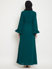 Bell Sleeves Abaya for Women with Black Georgette Scarf