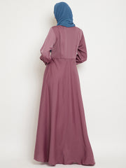 Umbrella Cut Puce Pink Abaya for Women with Black Georgette Hijab