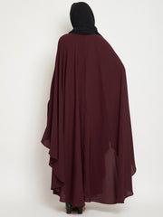 Maroon Chikan Hand Embroidered Irani Kaftan Abaya with Black Georgette Hijab