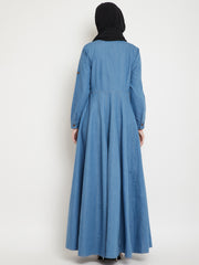 Denim Cotton Abaya with Black Georgette Hijab