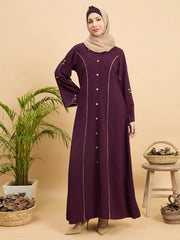 Front Open Modest Luxury Purple Abaya with Beige Hijab