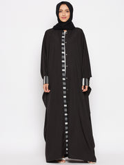 Front Open Black Kaftan Abaya for Women with Black Georgette Hijab