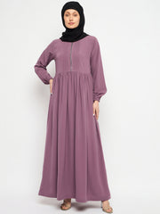 Pink Front Zip Closure Abaya for Women with Black Georgette Hijab